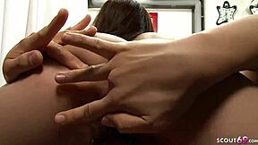 i caught this japanese step mom watching me masturbate then she seduced me into creampie fucking her hairy pussy hard