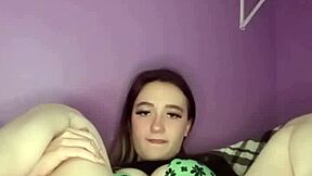 Hey, this young amateur teen 18+ pulls panties aside to rub her puffy pussy gently