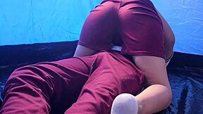 Latina teen girlfriend ripped clothes for outdoor cowgirl and doggystyle fucking in tent