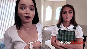 Step daughter and her teen 18+ bestie are fighting over my creampie in this wild threesome fantasy 😈 who's getting the cum first?