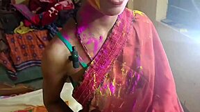 Intense first time Indian festival Holi celebration fucking with neighbor wife outdoors