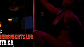 ebony teen in big ass lingerie does striptease at night club party then swallows interracial facial after anal with monster cock