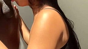 Brunette babe licks balls and sucks neighbor big cock with passion