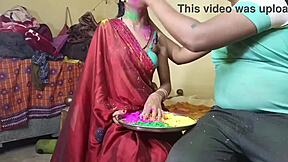 Intense first time Indian festival Holi celebration fucking with neighbor wife outdoors