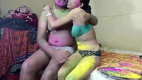 Intense first time Indian festival Holi celebration fucking with neighbor wife outdoors