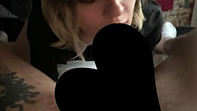 Sweet Girl Deep Throats While Getting Caressed in Dorm Room with Goth Glasses