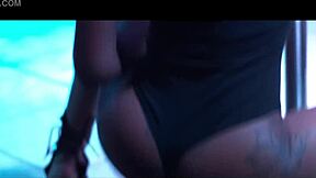 ebony teen in big ass lingerie does striptease at night club party then swallows interracial facial after anal with monster cock