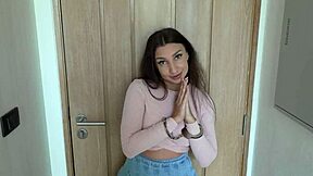 Hot brunette teen breaks handcuffs and hides for quick rough sex with cute moans.