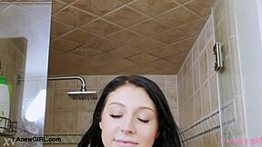 brunette bombshell stepped into the shower for a relaxing wash after her casting interview