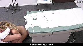 Shy blonde teen bends over for doctor's big cock in hospital missionary after blowjob. Nurse watches as patient orgasms from monster dick pounding in doggystyle.