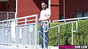 Pervy stepbro is so into his stepsister's feet that he spies on her petite body and small tits every chance he gets