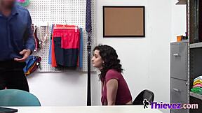 Petite babe gets bent over for hidden cam penetration in shop uniform.