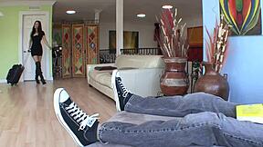 India summer jerks cumshot on tits after hardcore fuck!