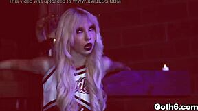 Crazy goth teen sluts shared a giant dick in a hardcore foursome.