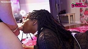 black ebony whore inhales white daddy with deepthroat face fucking