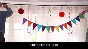 Freeuse hot teen 18+ step sisters threesome fuck with stepdad on birthday