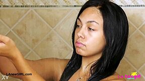 Amazing brunette with sexy body in shower