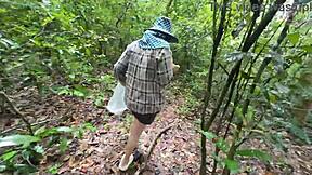 Why does this cute Thai girl pick mushrooms in the forest while secretly flashing?