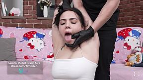 Neighbor girl next door gets ROUGH domination with deepthroat face fucking and creampie. She moans as muscular guy slaps her juicy pussy in dirty talk session.