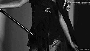 Specific Horny Witch Fucks Herself With Cane And Buttplug In Fishnets