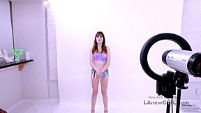 sexy brunette model gets fucked in casting interview on sofa