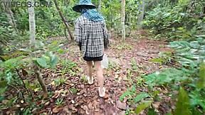 Why does this cute Thai girl pick mushrooms in the forest while secretly flashing?