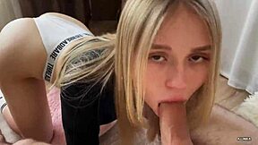 sexy blonde in stockings fucks her new boyfriend in this amateur couple creampie session