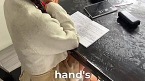 Spanish teacher with big cock fucks petite brunette teen on classroom desk in pov