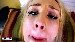 Slim blonde coed Olyssia gets tight ass fucked first time!