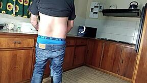 QUICKIE KITCHEN FUCK WITH CUTE TEEN IN DOGGYSTYLE AND HANDJOB ACTION