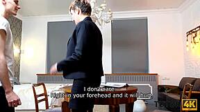 Tutor4k short hair Russian teacher in stockings cheats with teen disciple in missionary hairy pussy sex