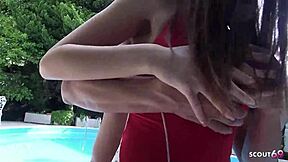 Slim Japanese Teen 18+ in Bikini Seduces Old Guys to First MMF 3some Uncensored JAV Sex