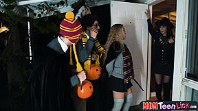 uh halloween trick or treat turned into like magic lesbian sex with toys and vibrator...