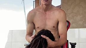 I get bent over for doggystyle after blowjob from tattooed teen babe on balcony