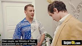 How does this petite russian teen bride handle big cock orgy fucking while her groom watches cheating action?