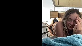 Hey, check me out in this tiny bikini, says the young blonde gringa teasing outdoors.