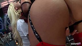 Cosplay teen mistress teamed up with mature big tits woman for rough ffm threesome. They took turns riding the big dick old guy in cowgirl and doggy style.