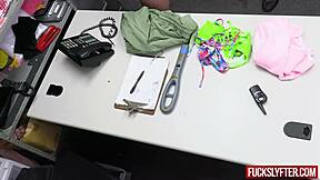 Bikini Model Thief Caught By Security Guard And Gets Fucked In Office With Deepthroat Kissing