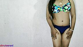 Indian Shemale's Blue Bikini Crossdressing Surprise