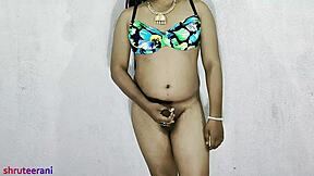 Indian Shemale's Blue Bikini Crossdressing Surprise