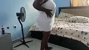 Horny milf gets wild with her chubby teen houseboy for deep satisfaction. She takes his big black cock in wet pussy action.