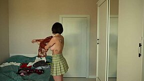 Try on new clothes like skirts pants tops blouses