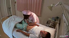 slim small 18+ tits japanese teen 18+ nurse seduces to fuck by old ugly patient at hospital in uncensored jav porn. bent over in costumes for cowgirl and doggystyle creampie action