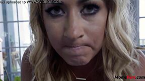 Hey stepmom is serving as my personal maid in the bedroom with her big tits and blonde hair