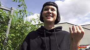 Imagine a tall skinny French girl Delfine Dahlia getting picked up for a rough casting fuck outdoors