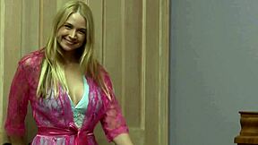 big tits blonde milf masseuse licks hairy pussy of petite teen 18+ client in 69 scissoring