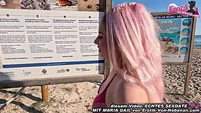 German teen experiences intense beach encounter at Mallorca during public casting.