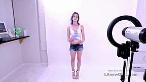 purple-hair model gets fucked in a modeling audition. she swallows cum on the sofa during pov casting with older guy