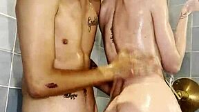 Petite Skinny Girl Plays in Shower