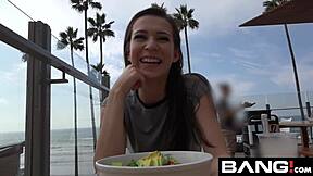 I take skinny teen 18+ ariel grace for pov fucking in public bathroom, flashing small tits outdoors.